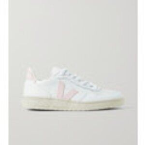 VEJA V-10 rubber-trimmed leather sneakers - white and pink